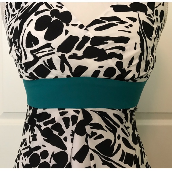 Ann Taylor Black/White Dress w/Teal Ribbon… - Picture 2 of 7